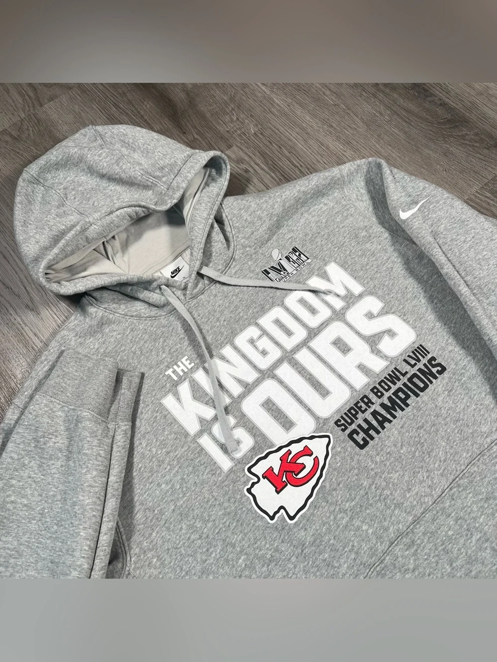 Kansas City Chiefs Kingdom Mens  XL Nike Gray Hoodie Sweatshirt Super Bowl LVIII